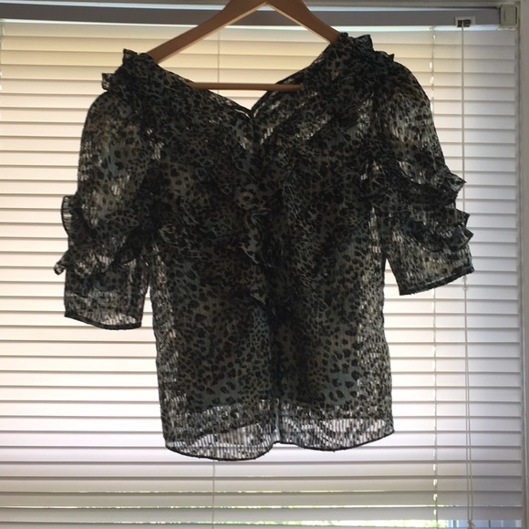 Super cute cheetah print blue blouse! - Picture 1 of 7